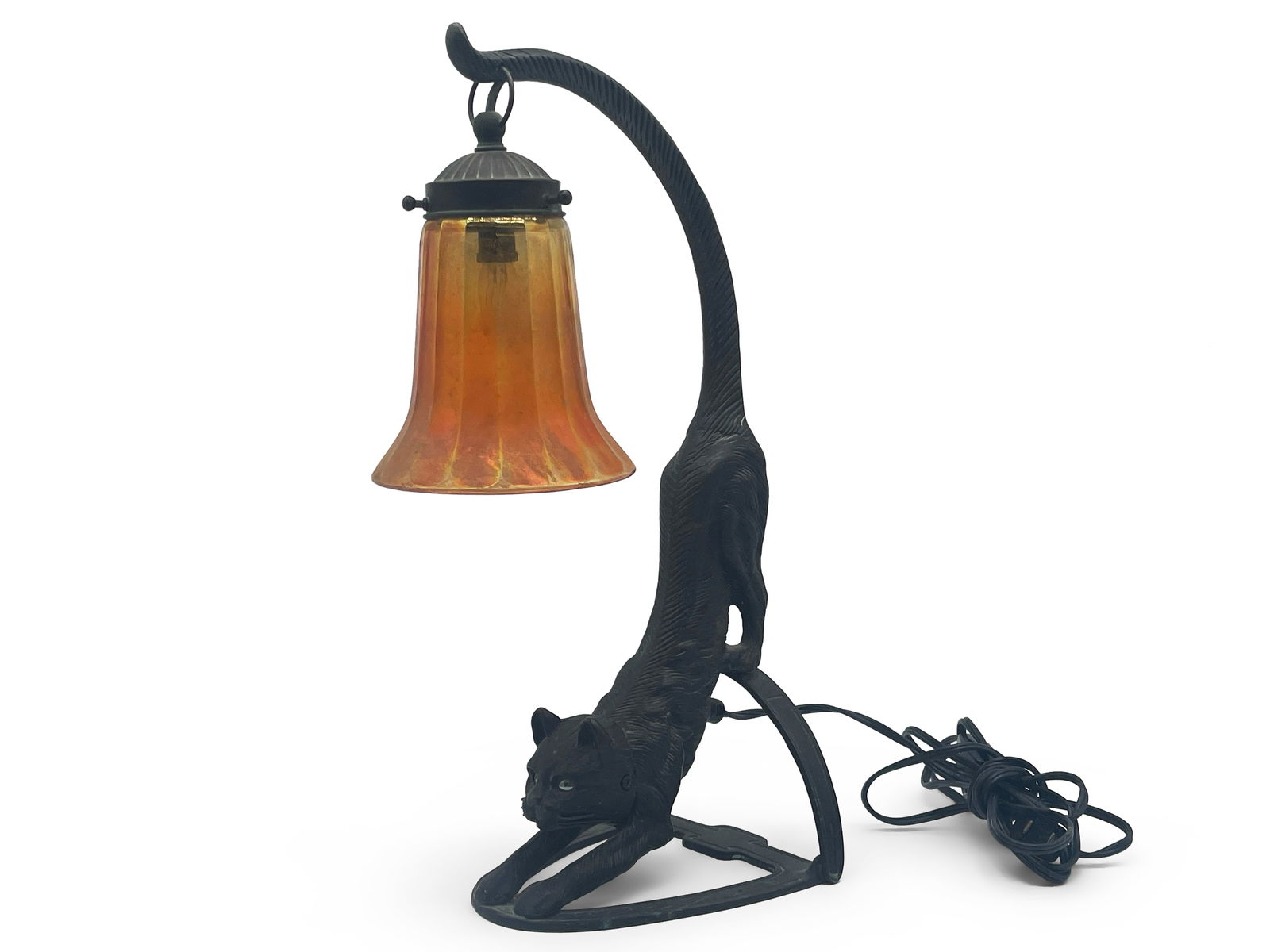 Art Nouveau-style Bronze Cat Lamp (1 of 5)