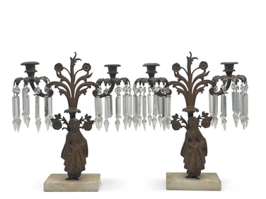 19th C. Bronze and Crystal Figural Girandoles