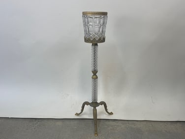 Cut Crystal Brass-Rimmed Ice Bucket on Stand