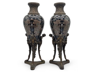 Pr. French Classical-style Porcelain and Bronze Vases