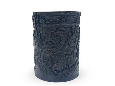 Japanese Bronze Relief Brush Pot