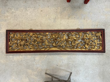 Chinese Gilt Lacquered Wood Dragons Panel