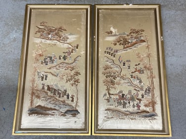 Two Chinese Embroidered Silk Panels