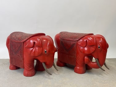 Pr. Chinese Cinnabar-style Elephant Garden Seats