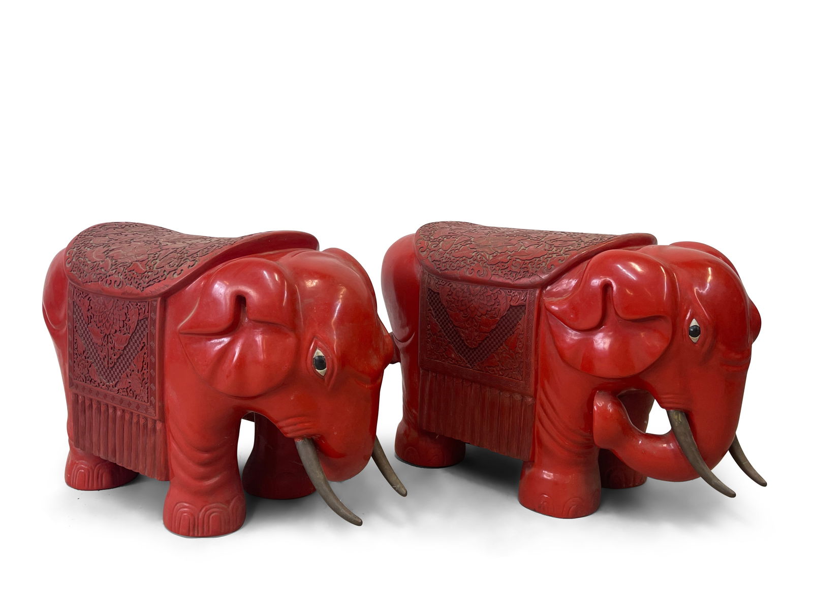 Pr. Chinese Cinnabar-style Elephant Garden Seats (1 of 5)