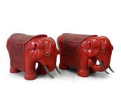 Pr. Chinese Cinnabar-style Elephant Garden Seats