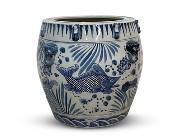 Chinese Blue & White Fish Jardiniere
