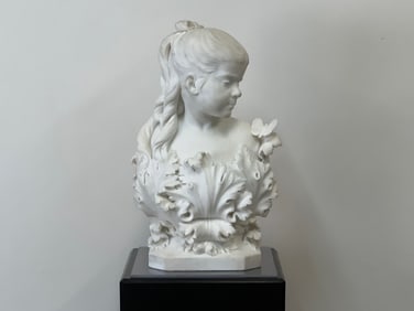 Randolph John Rogers Marble Bust: Girl with Butterfly