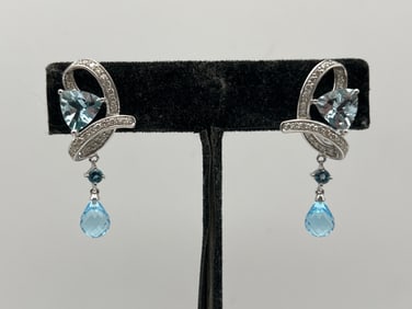 14K White Gold Aquamarine and Diamond Earrings