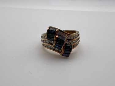 14K Yellow Gold Diamond and Sapphire Ring