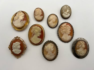 Nine Cameo Brooches