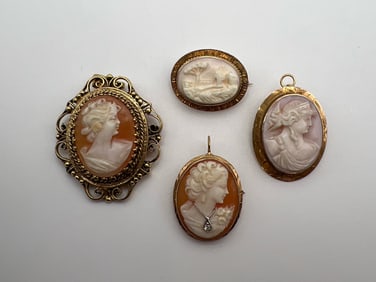 Four 14K Gold Cameo Brooches