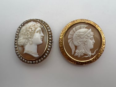 Two 14K Cameo Brooches