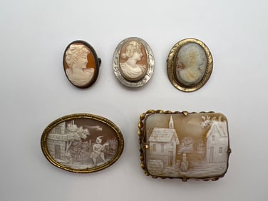 Five Cameo Brooches