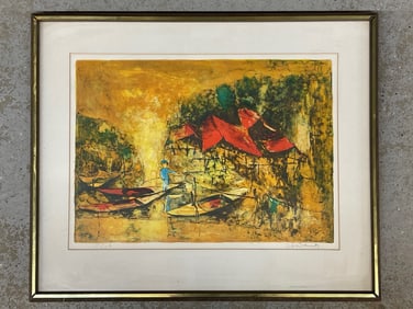 Hoi Lebadang. Lithograph: Boats at Harbor