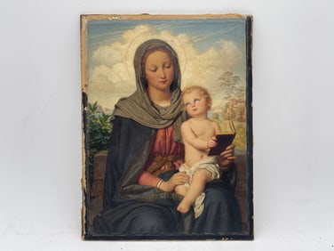 19th C. Oil/Paper: Madonna and Child