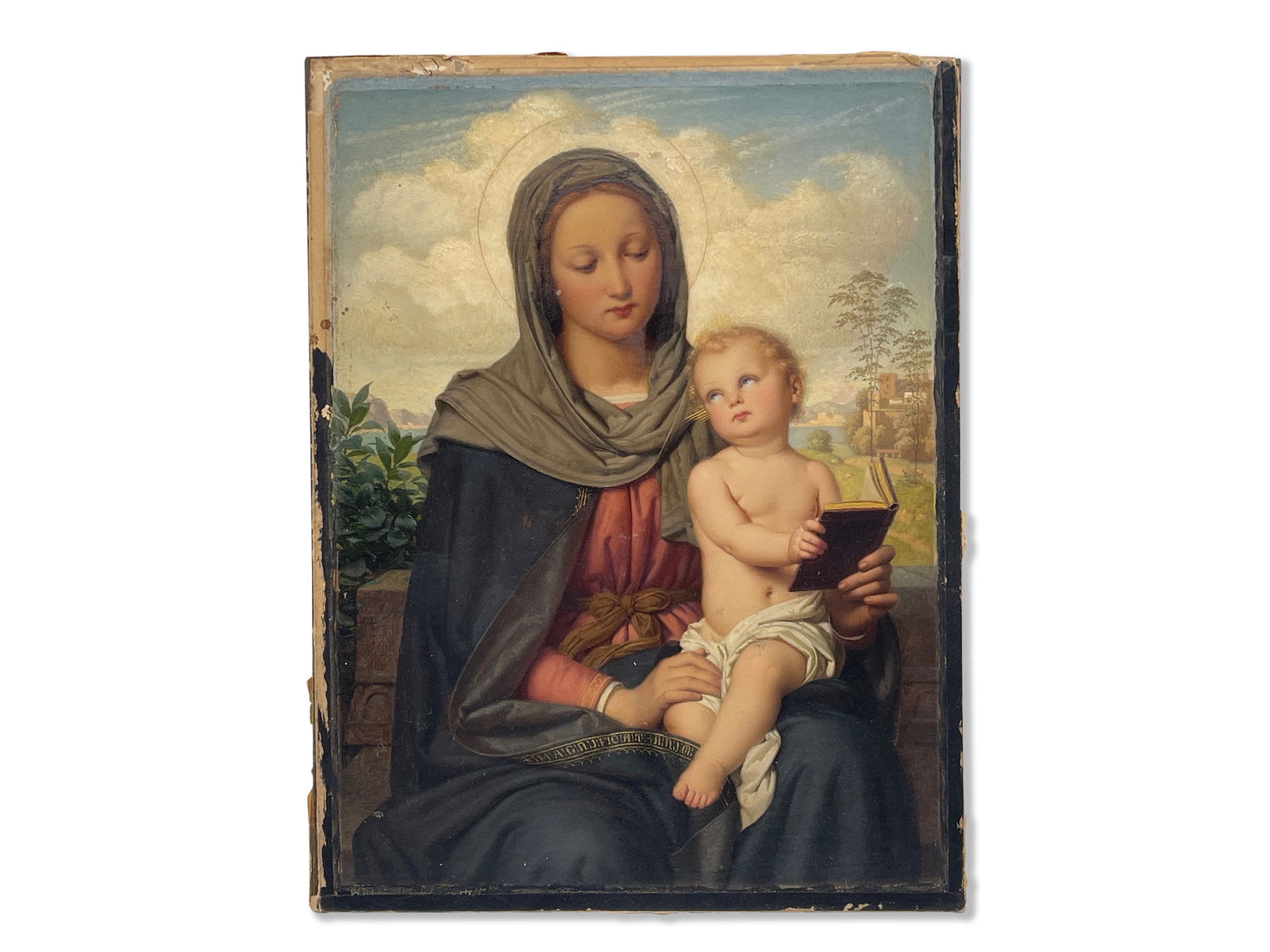 19th C. Oil/Paper: Madonna and Child (1 of 5)