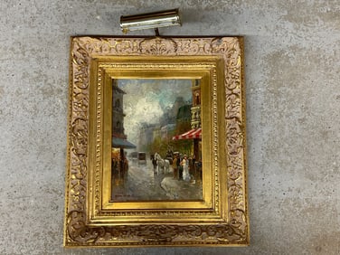 T.E. Pencke. Oil/Canvas: Street Scene