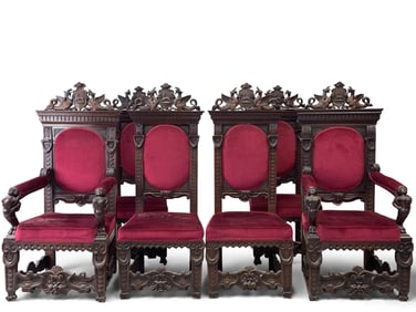 6 Italian Carved Oak Chairs