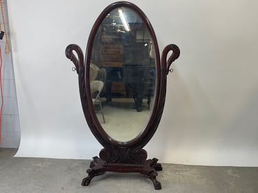 Empire Mahogany Swan-Form Cheval Dressing Mirror