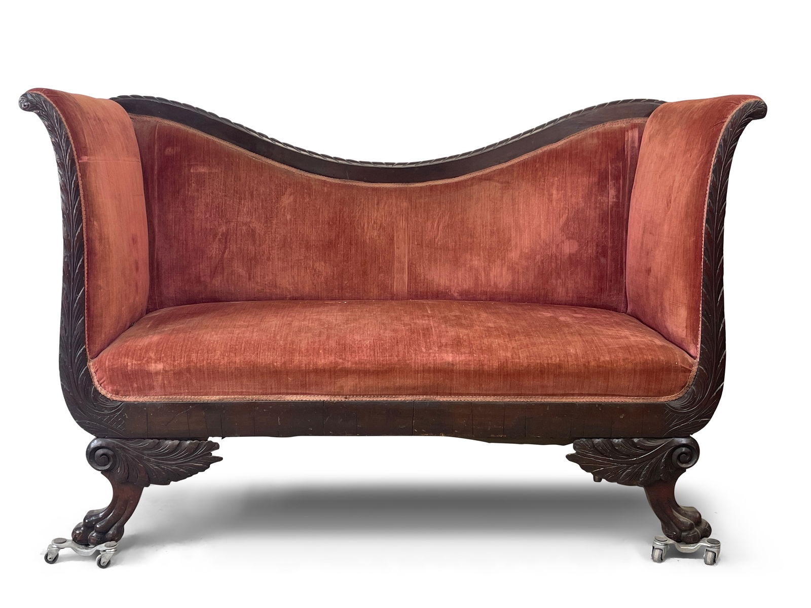 American Classical Carved Mahogany Settee (1 of 6)