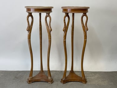 Pair Swan-Form Pedestal Plant Stands