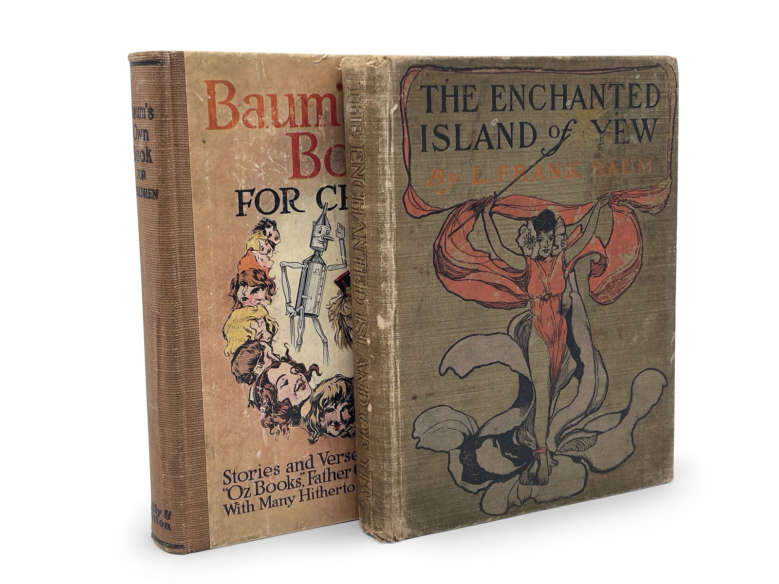 Two L. Frank Baum Books: "The Enchanted Island of Yew" and "Baum's Own Book for Children" by L. Frank Baum. Larger: 9-1/2in tall x 7in wide. | Philadelphia Metro area delivery, NYC curbside delivery, and international third-p