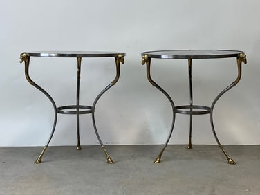 Pair of Italian Ram's Head Marble-Top Geuridons
