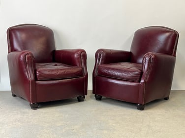 Pair of Mitchell Gold + Bob Williams Leather Club Chairs