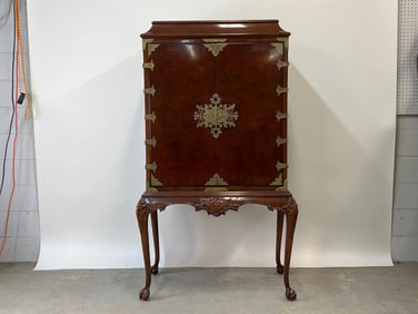 Karges Georgian-style Walnut Bar Cabinet on Stand
