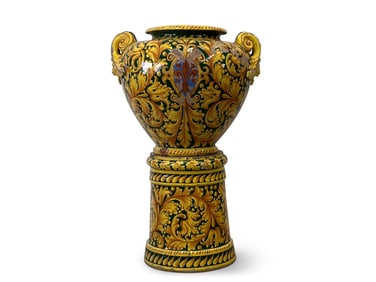 Large Italian Majolica Jardiniere on Stand