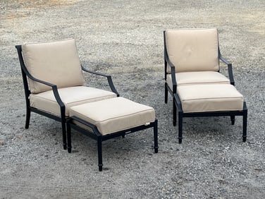 Pair of Frontgate Grayson Patio Chairs & Ottomans