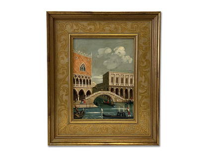 Italian School Oil/Canvas: Canal Scene: An Italian school oil on canvas depicting a Venetian canal scene. Unsigned and gilt framed. Canvas: 9-1/2in x 7in. Outside frame: 14-1/2in x 12in. | You have additional shipping options! Philadelphia