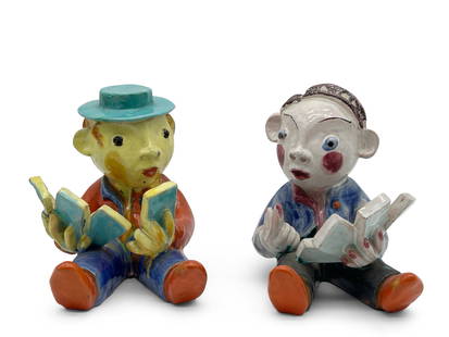 Two Walter Bosse Pottery Figural Sculptures: Walter Bosse (Austrian, 1904-1979). Two studio pottery figures playing cards. One unmarked, one marked Austria. Larger: 7in tall x 5in wide. | You have additional shipping options! Philadelphia Metro