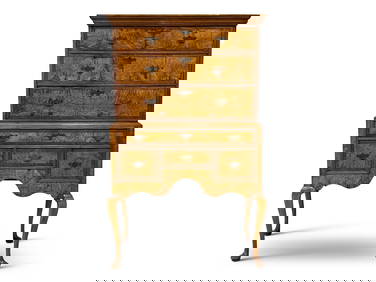 New England Burled Butternut Queen Anne Highboy (1 of 15)