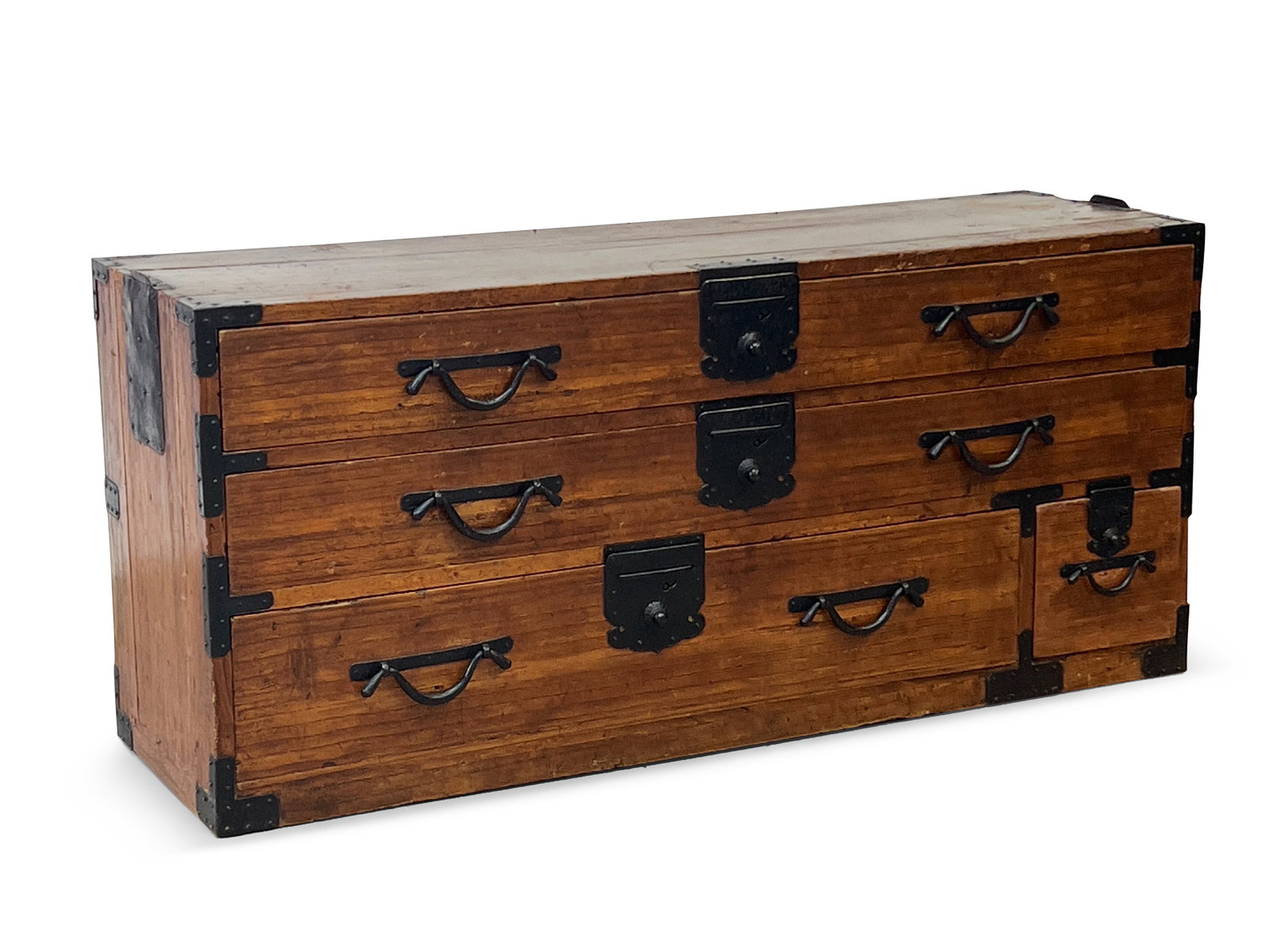 Japanese Tansu Sword Chest: A Japanese Tansu sword or katana chest, circa Edo period, made of Keyaki wood. With keys. 19in tall x 43in wide x 13in deep. | You have additional shipping options! Philadelphia Metro area delivery, N