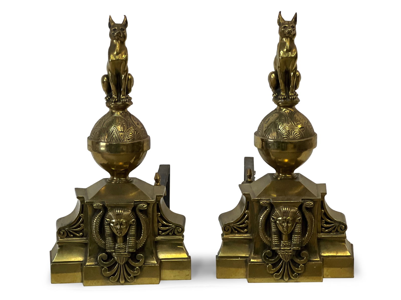 Pair of Egyptian Revival-style Brass Andirons (1 of 6)