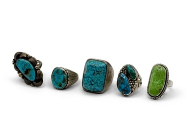 Five Southwestern Turquoise Rings