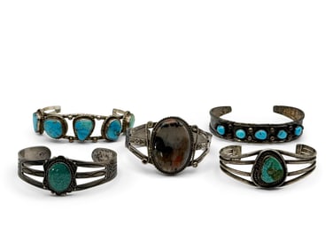 Five Southwestern Silver Cuff Bracelets