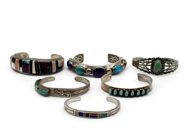Six Southwestern Silver Cuff Bracelets