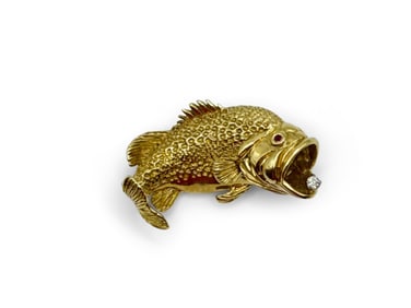 18K Yellow Gold Largemouth Bass Pin