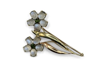 14K Moonstone and Peridot Floral Brooch