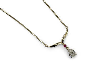 14K Yellow Gold, Diamond, & Ruby Necklace