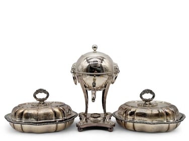 Continental Silver Plate Urn and Tiffany & Co. Casseroles