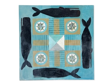 Large Folk Art Painted Whale Gameboard Panel