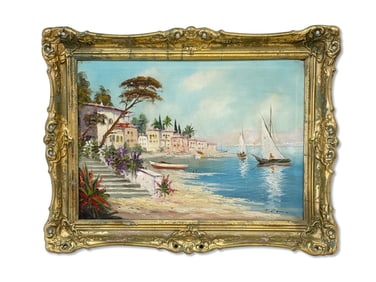 Italian School Oil/Canvas: Harbor Landscape