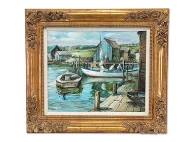Gilt Framed Oil/Canvas: Maritime Scene