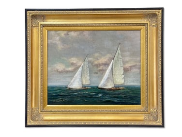 Gilt Framed Oil/Canvas: Yacht Race