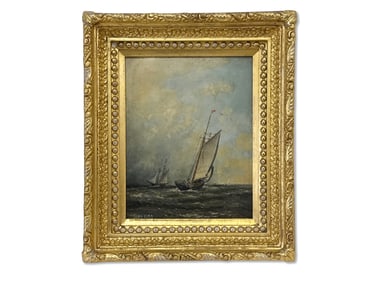 19th C. Oil/Board: Seascape