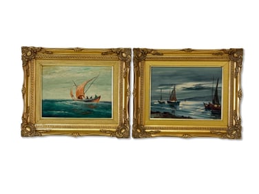 Two Gilt Framed Oils/Panel: Seascapes